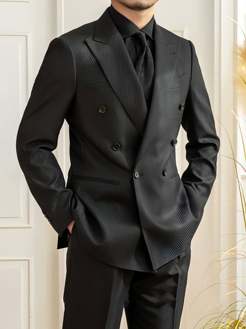 Suit of texture Black Plaid Commute Leisure, Business