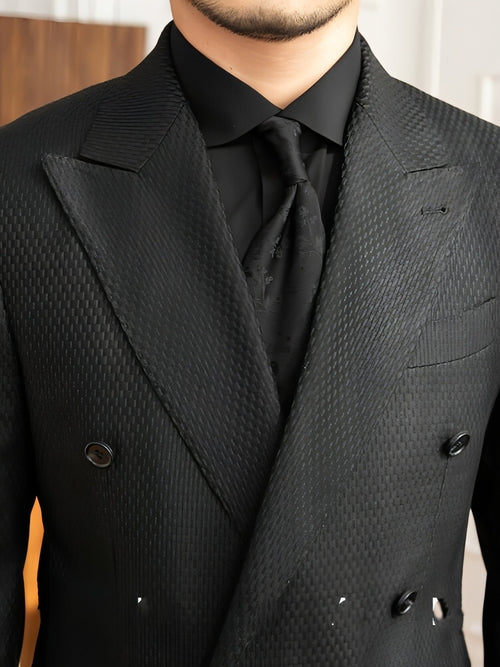 Suit of texture Black Plaid Commute Leisure, Business